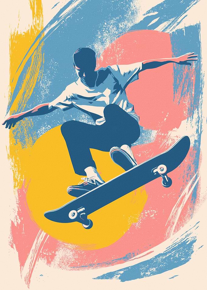 Skateboarder in Action with Abstract Background