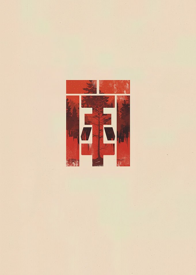 Crimson Forest Emblem — Minimal Geometric Tree Artwork