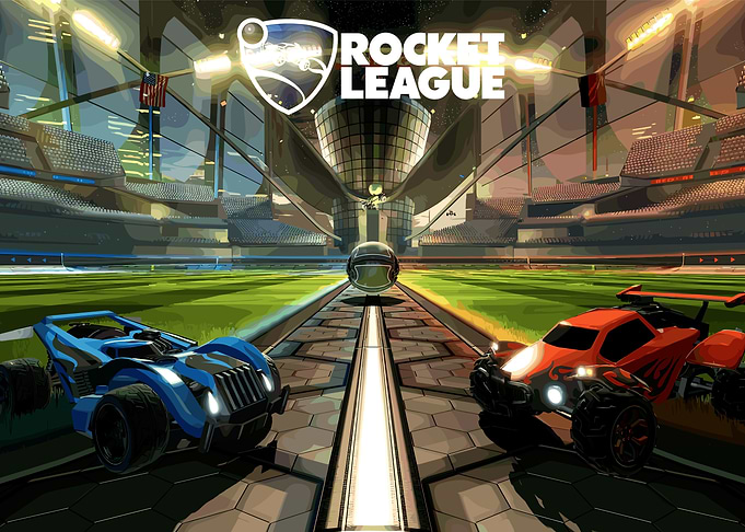 Rocket League Arena with Cars and Ball