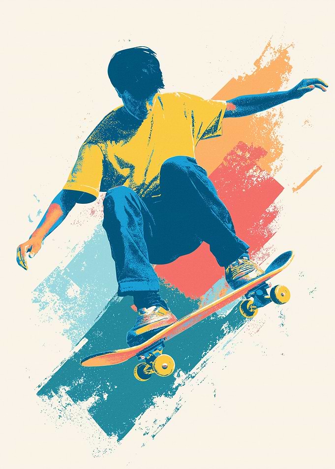 Skateboarder in Action Graphic Art