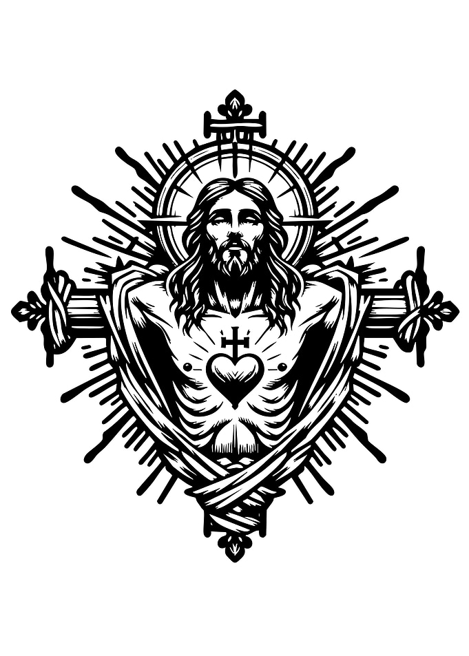 Jesus Christ Black and White Illustration