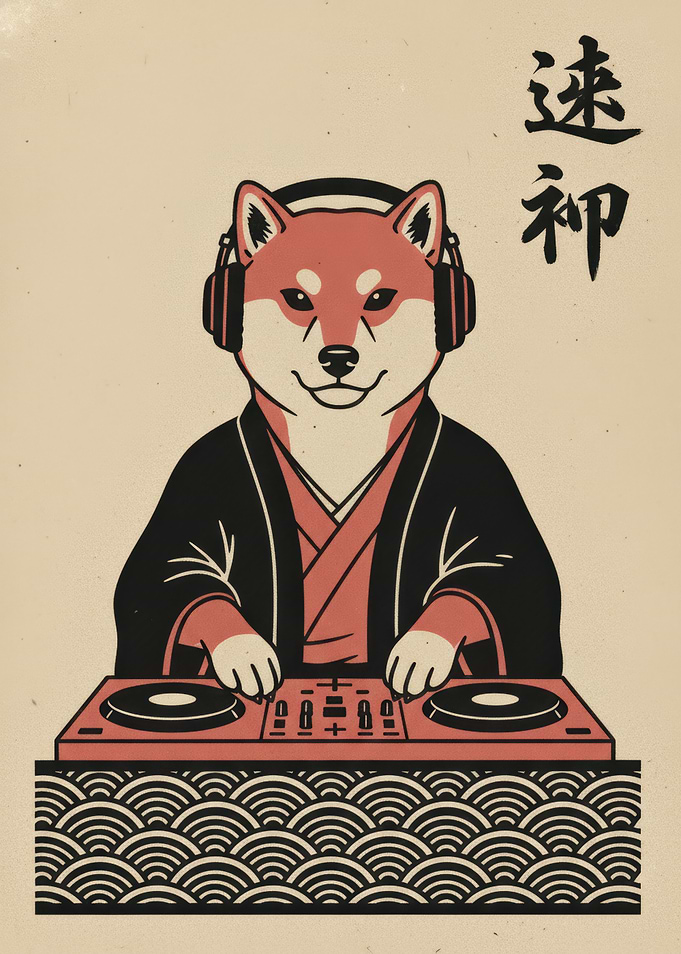Shiba Inu DJ with Japanese Text