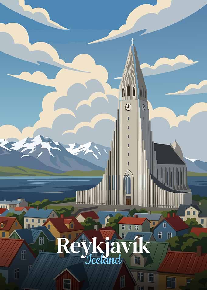 Reykjavik Iceland Travel Poster
