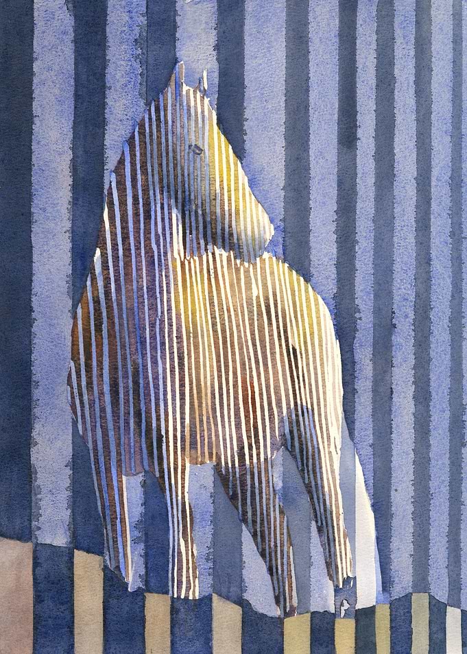 Abstract Striped Horse Watercolor Painting