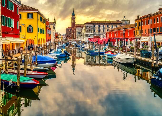 Sunlit Reflections on Chioggia Canal Italy - Fine Art Photography