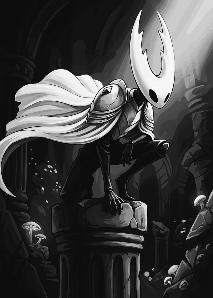 Hollow Knight monochrome digital art