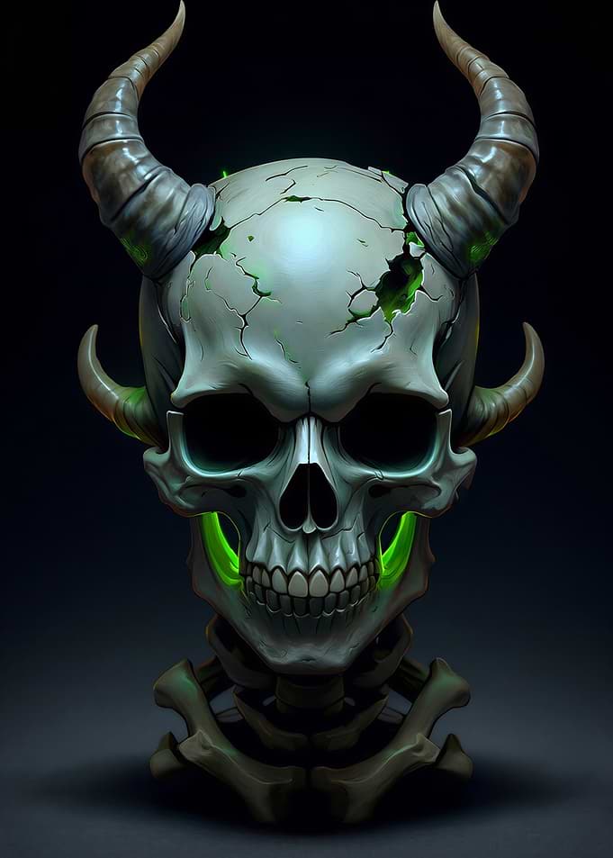 Horned Skull with Green Glow