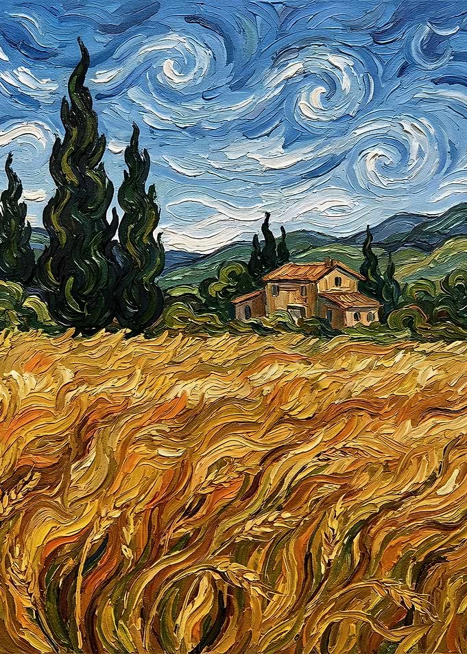 Wheat Field with Cypresses Painting