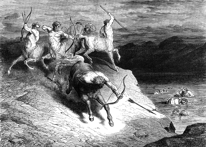 Centaur Battle Scene Engraving