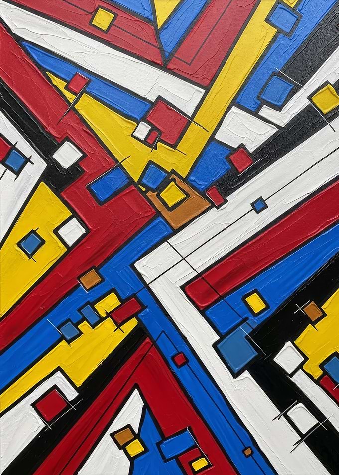 Abstract Geometric Painting with Primary Colors