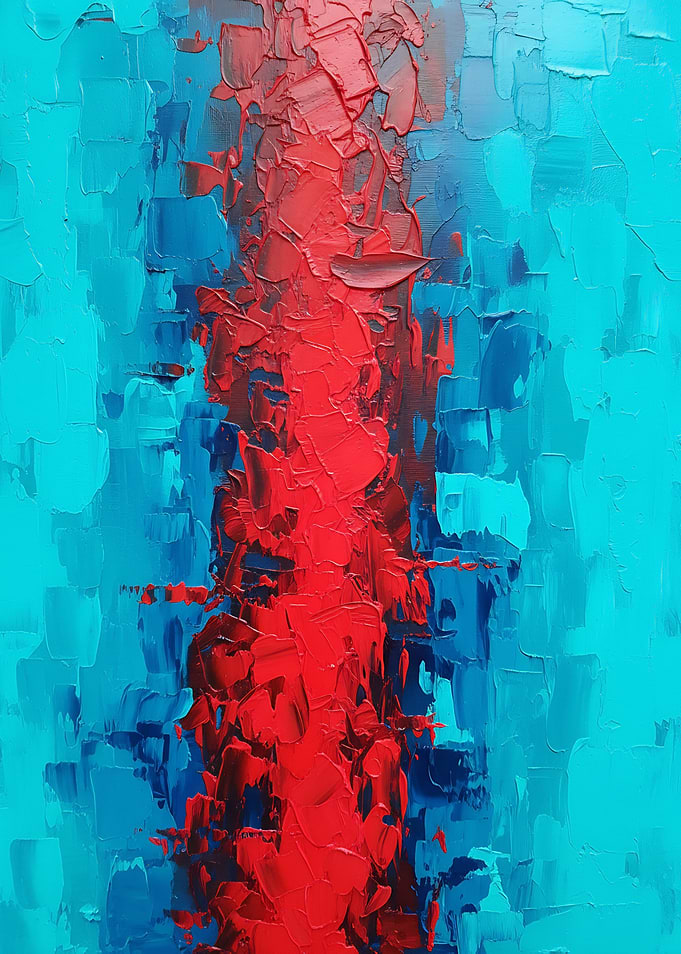 Abstract Red and Blue Oil Painting