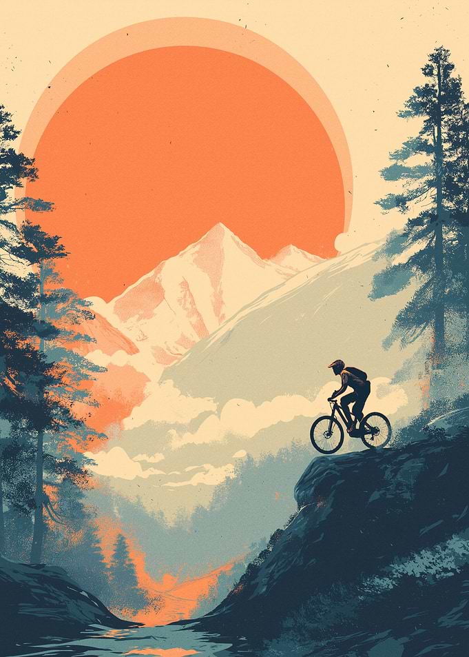 Mountain Biker at Sunset Illustration