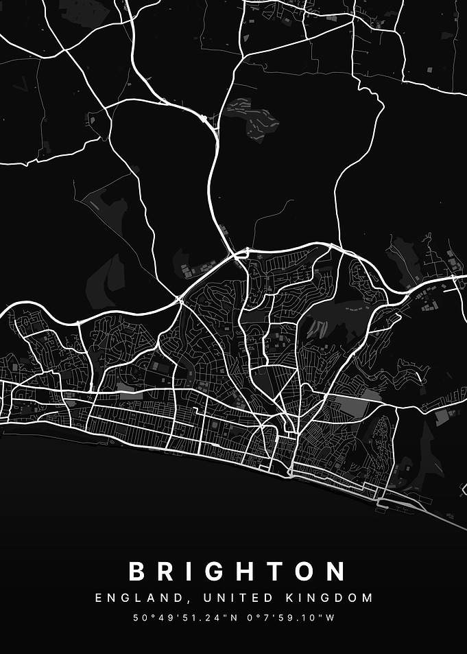 Brighton England Black and White Map