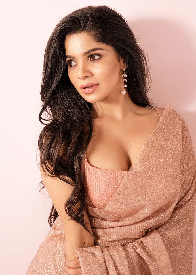 divyabharathi tamil in shimmering pink saree portrait