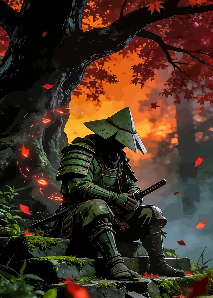 Samurai in Autumn Forest