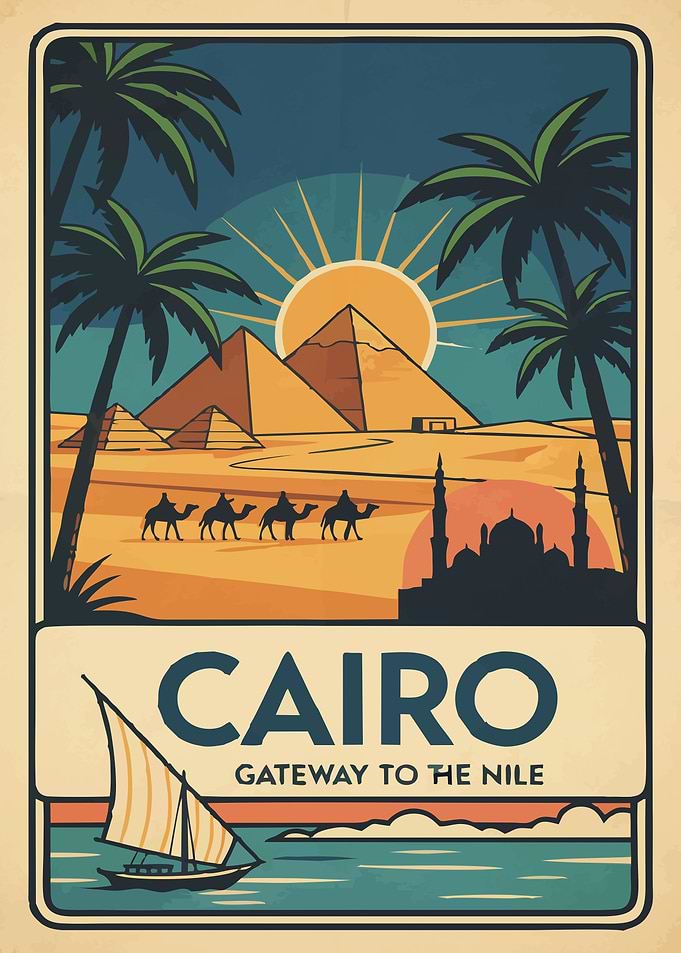 Cairo Travel Poster: Pyramids and Nile