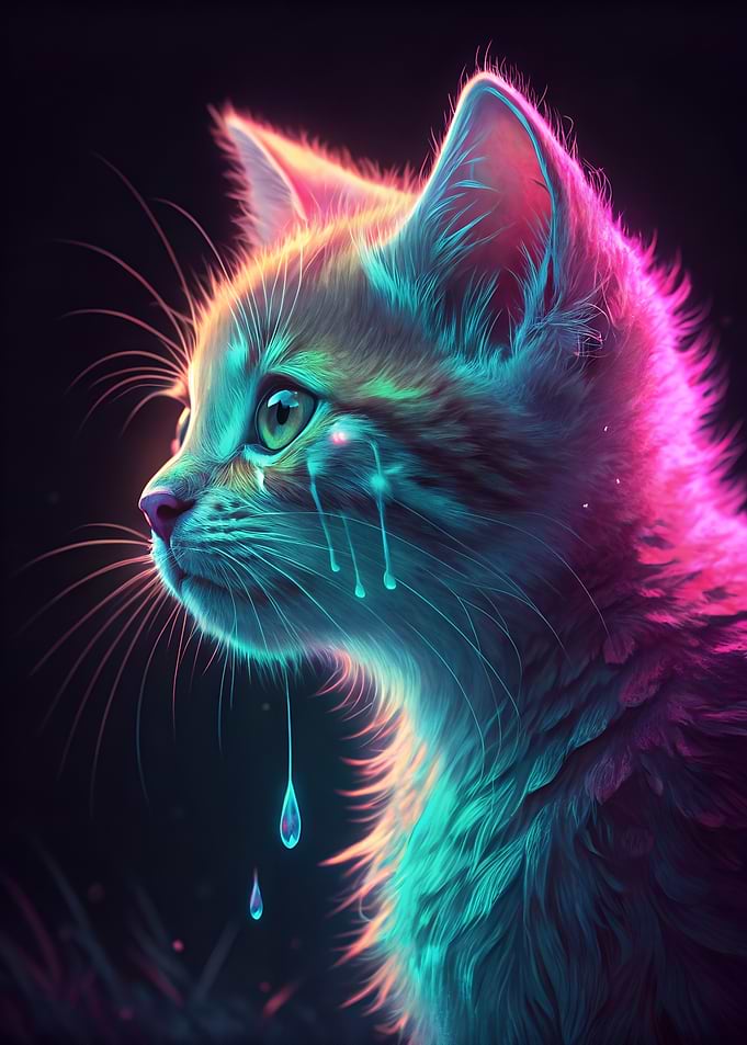 Neon Crying Kitten Portrait