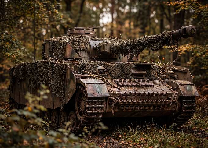 Camouflaged Tank in Forest