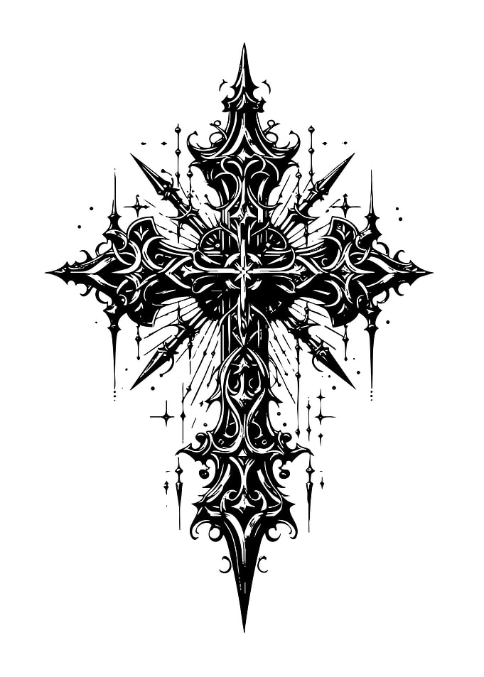 Ornate Black and White Cross Design