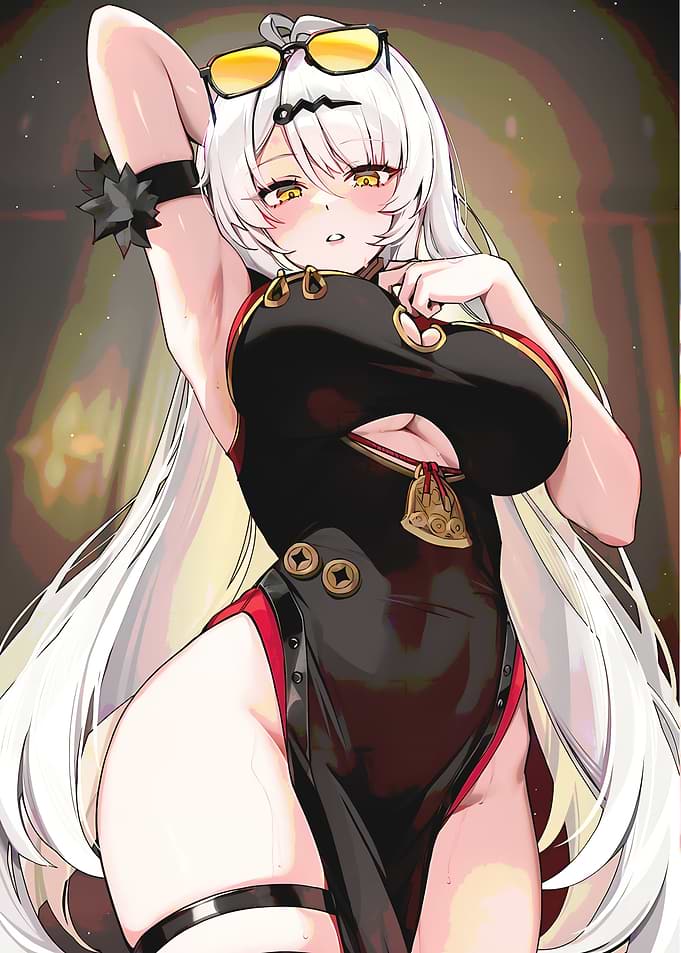 Anime Girl in Black Cheongsam
