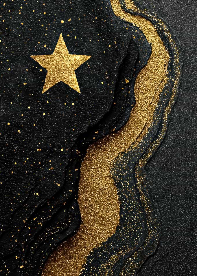 Golden Star on Black Abstract Background