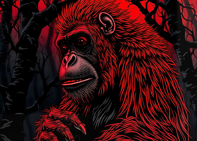 Red Orangutan in Dark Forest