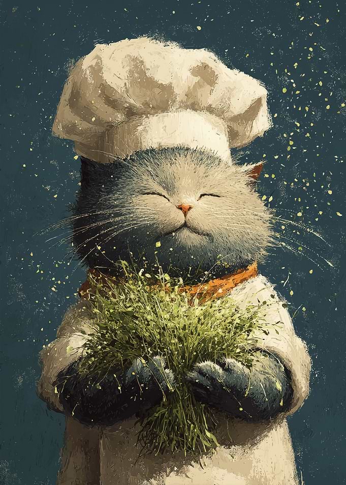 Cat Chef with Herbs