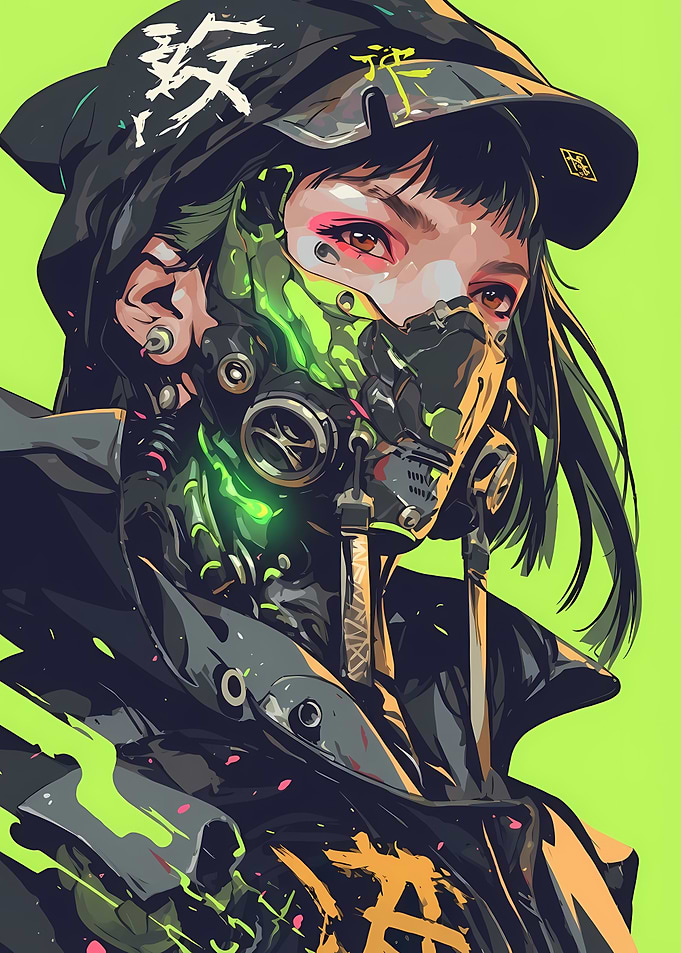 Cyberpunk Girl with Mask and Hoodie
