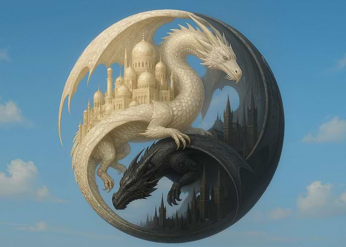 Yin Yang Dragons with Castles