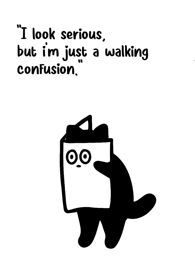 Walking Confusion Cartoon Cat Illustration