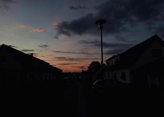 Sunset over a quiet street