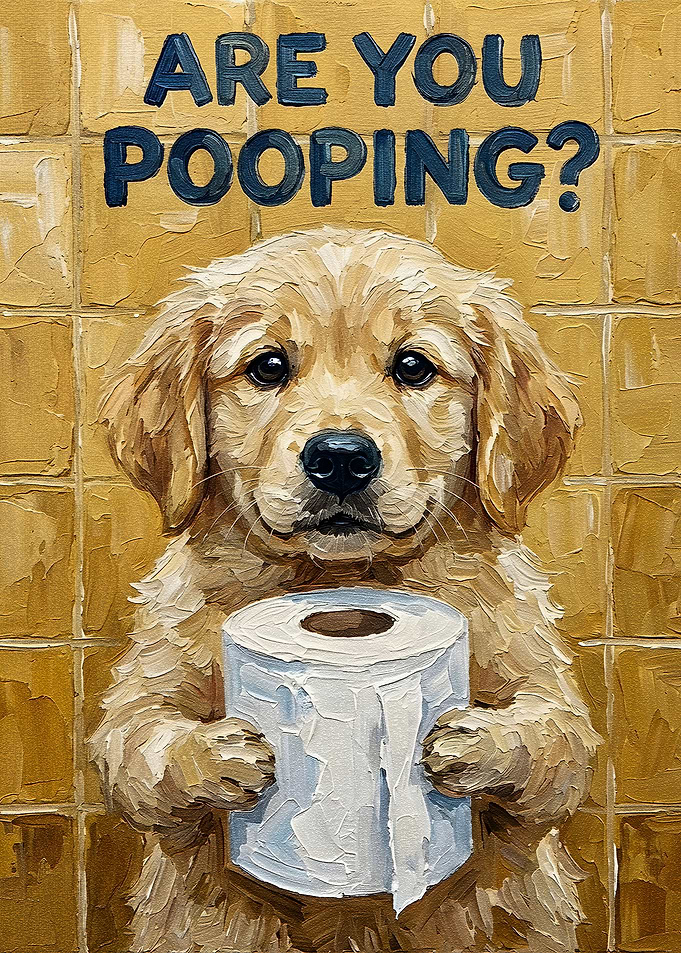 Are You Pooping? Dog with Toilet Paper