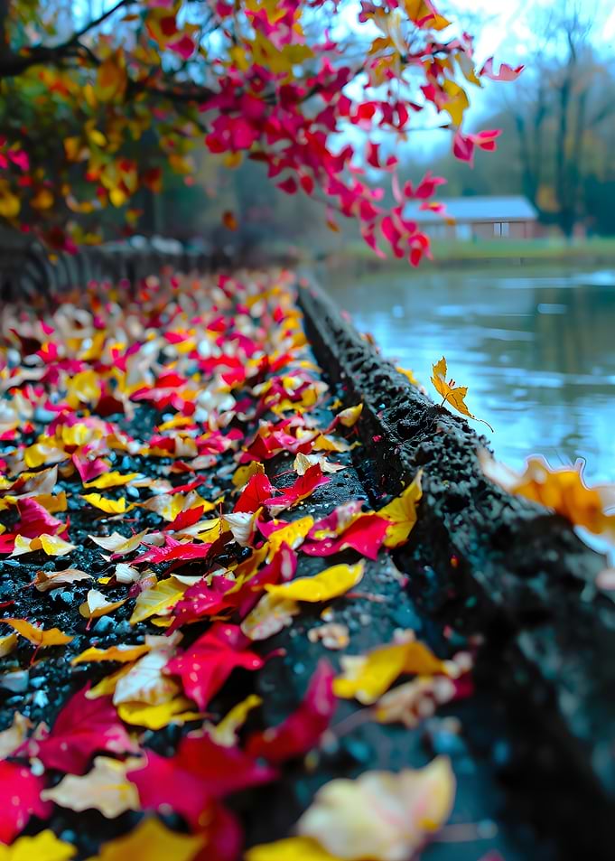 Autumn Leaves by the Lake
