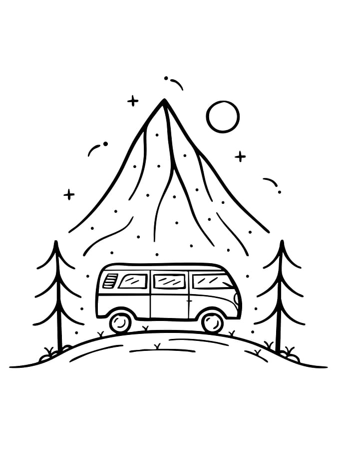 Van Life Mountain Adventure Illustration