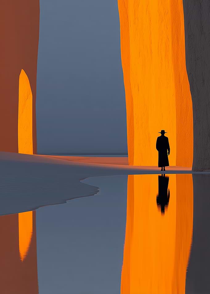 Silhouette in a surreal landscape