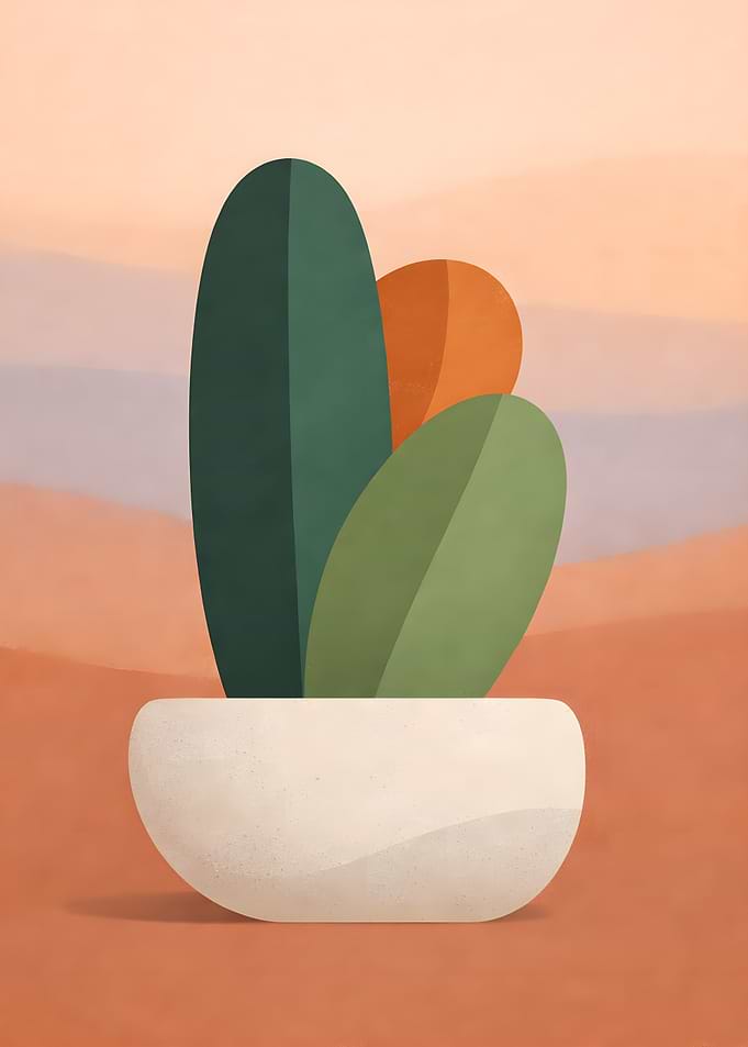 Minimalist Cactus in Pot Illustration