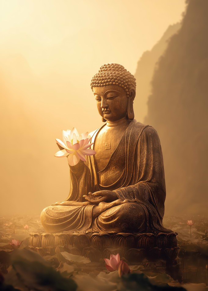Buddha Statue with Lotus Flower