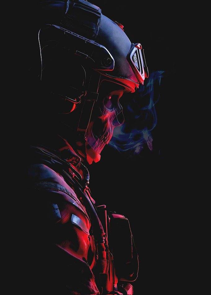 Futuristic Soldier with Skull Face