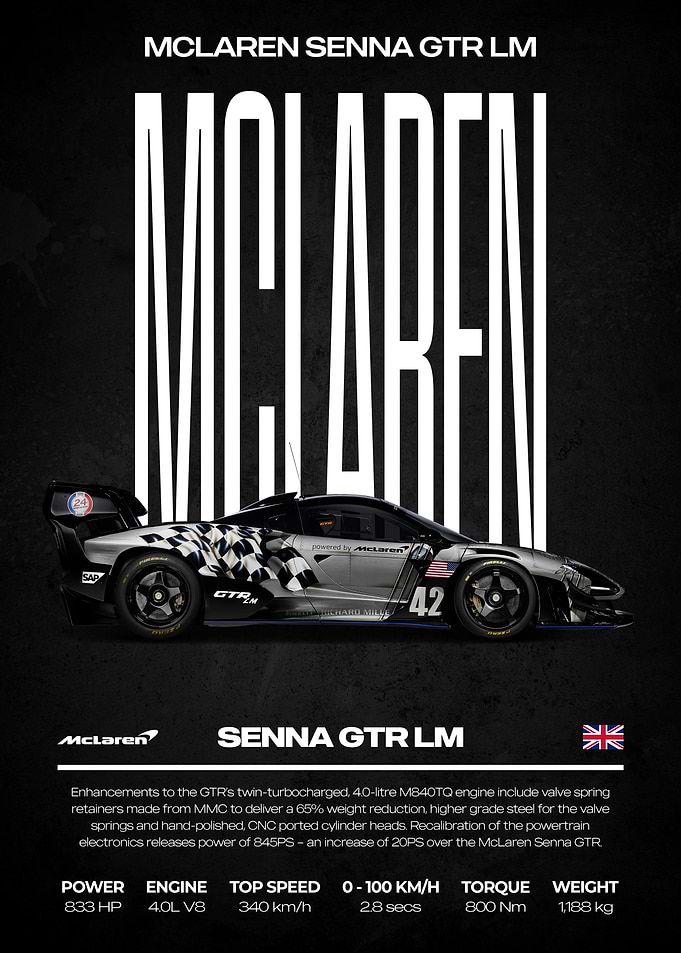 McLaren Senna GTR LM Car Poster