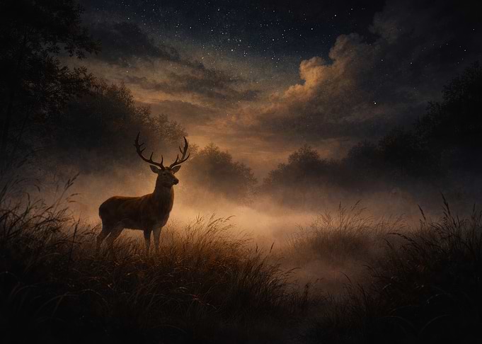 Majestic Deer in Misty Landscape