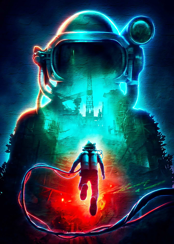 Deep Sea Diver in Underwater City