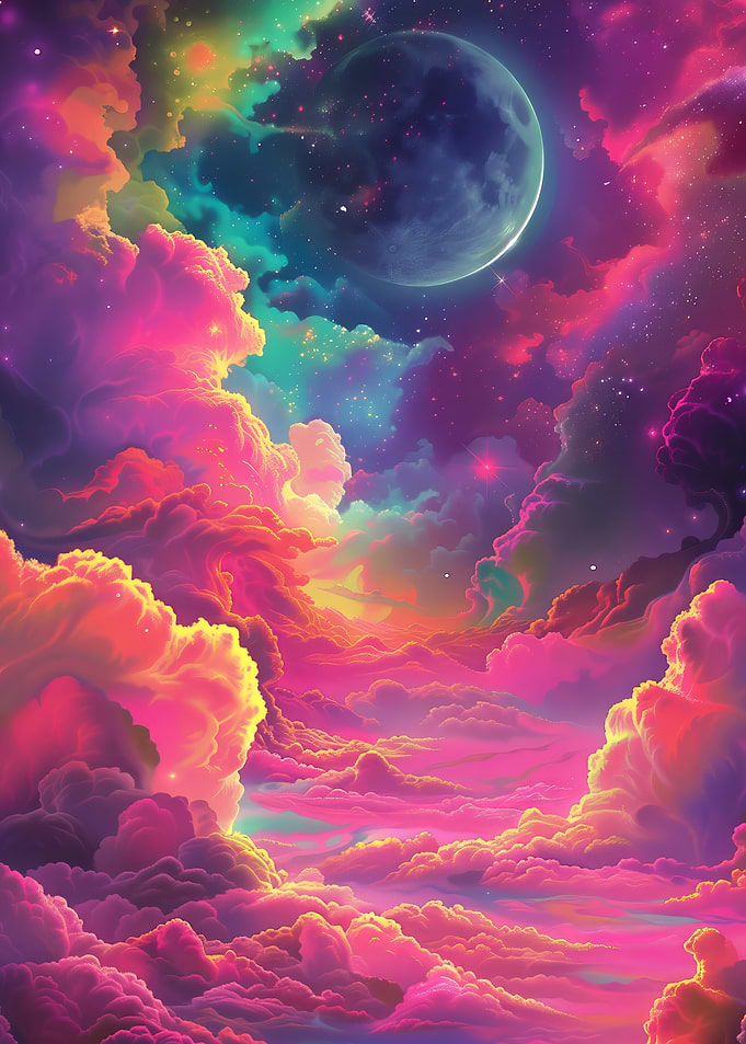 Colorful Clouds and Moon Digital Art