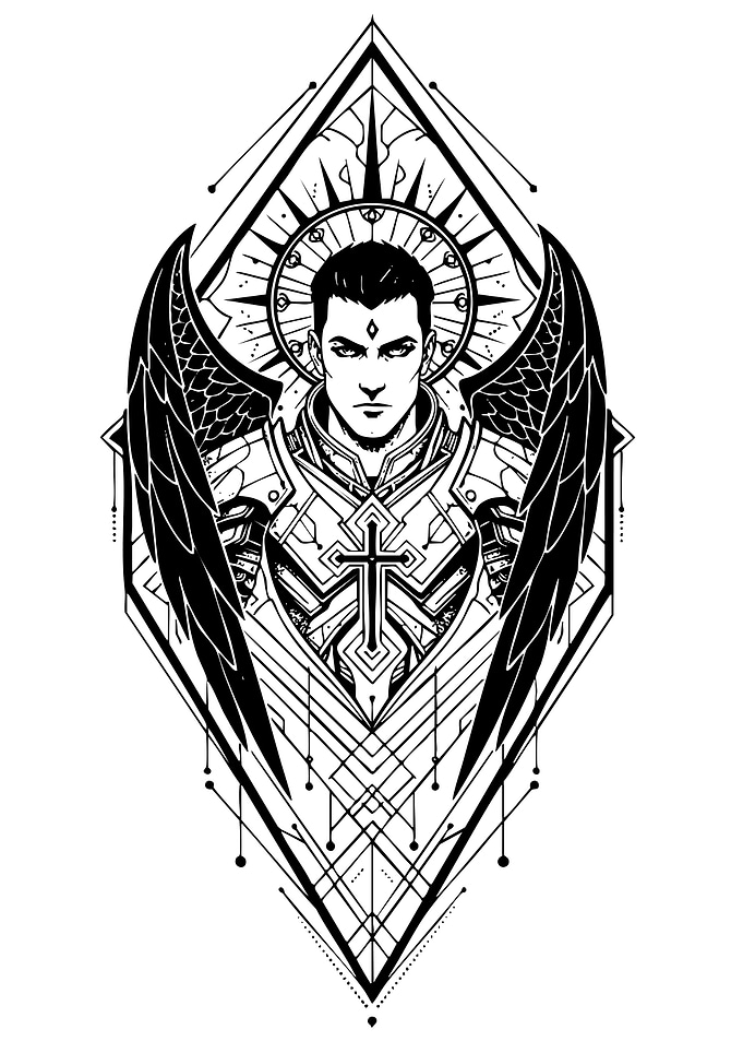 Winged Warrior Black and White Art