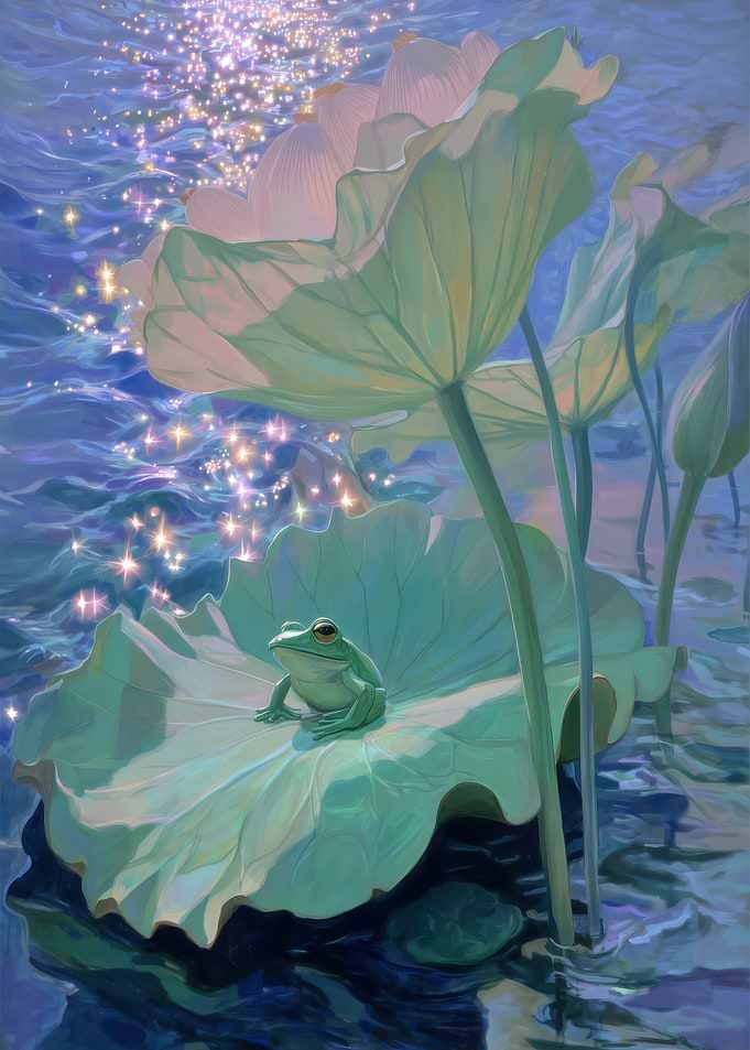 Frog on Lotus Leaf Painting
