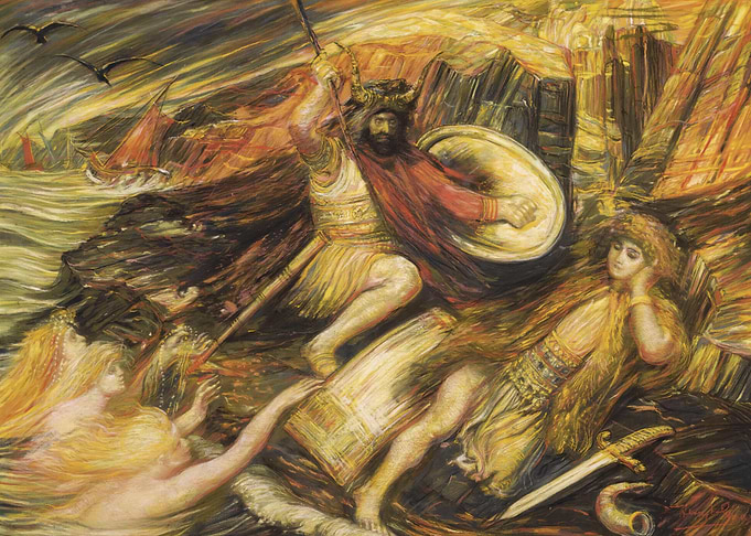 Heroic Scene with King and Mermaids
