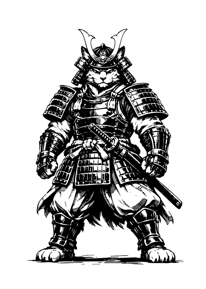 Samurai Cat Warrior Illustration