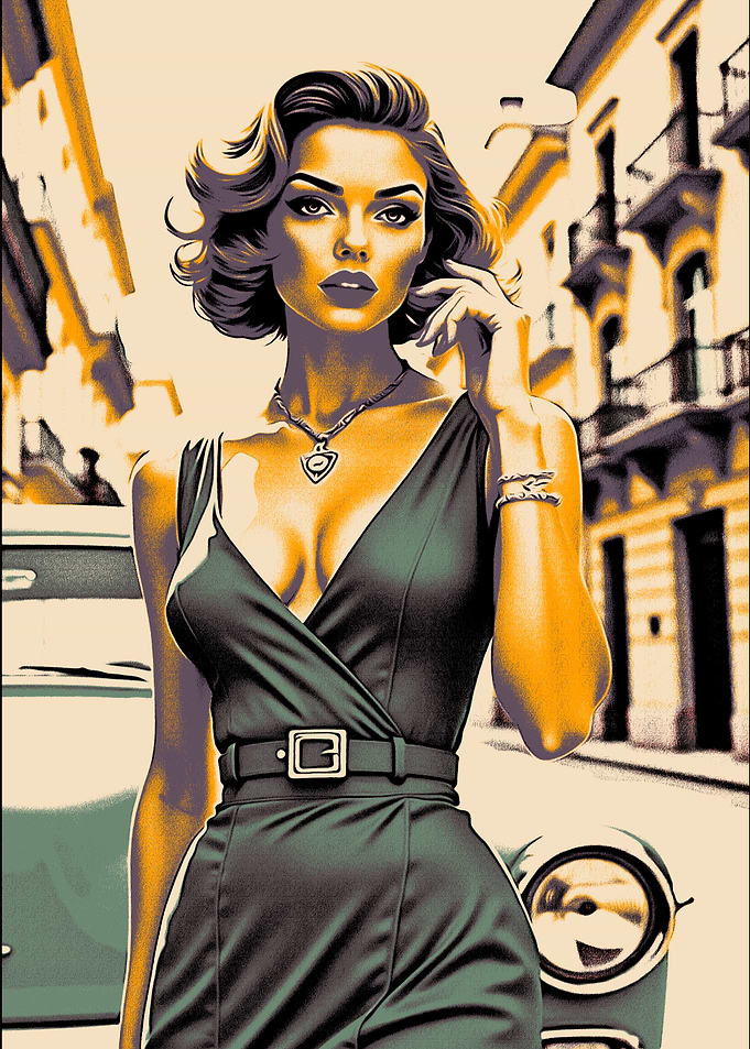 Elegant Woman in Cityscape with Car