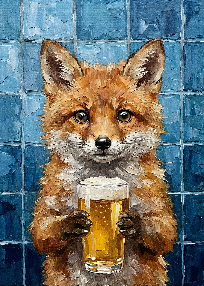 Fox with Beer Painting