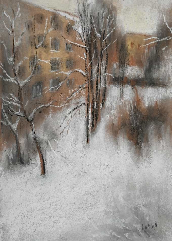 Winter Landscape with Building and Trees