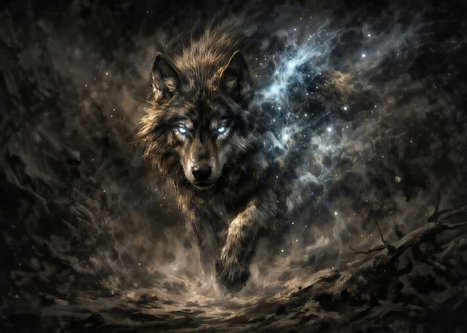 Mystical Wolf with Glowing Eyes
